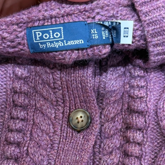 New Polo Ralph Lauren Cable Bubble Knit Cardigan XL Purple Wool Alpaca Fisherman - Picture 3 of 11